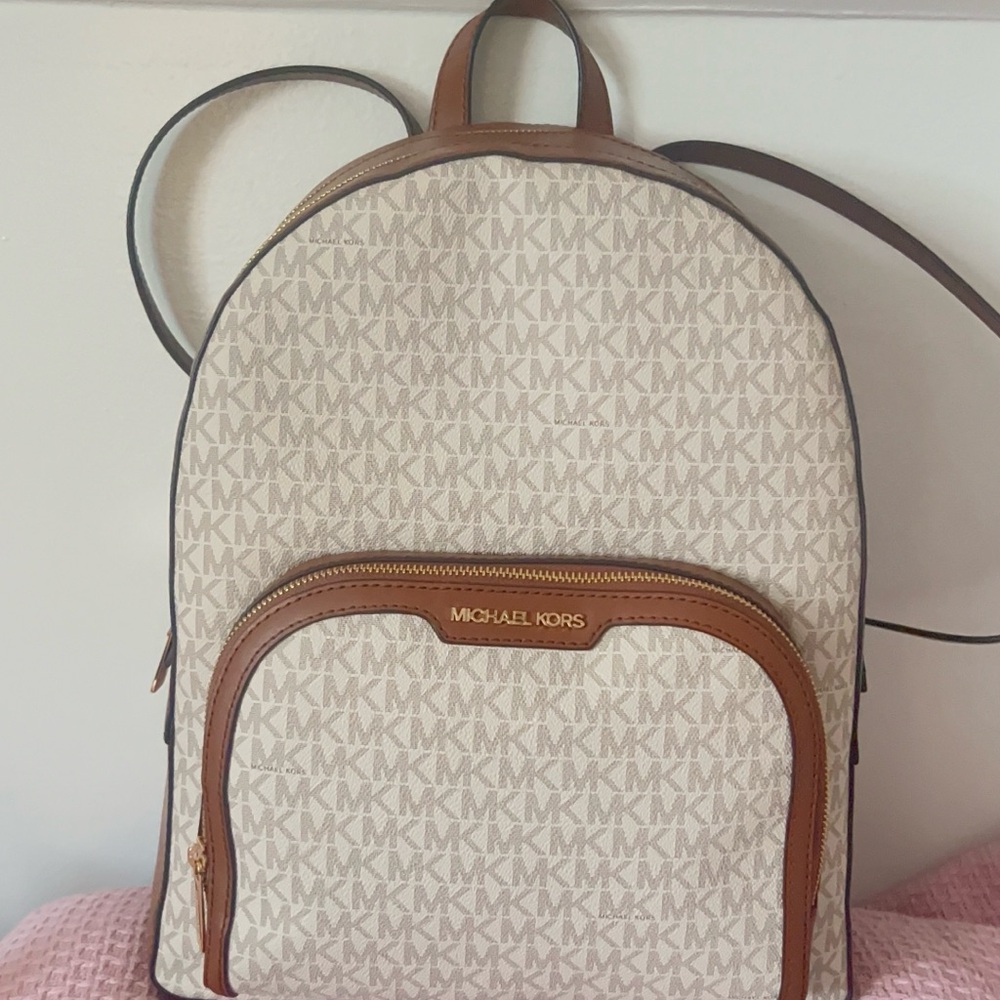 Michael Kors Cream and Brown Backpack